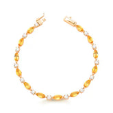 Pulseira Citrino Natural e Moissanite em Prata com Banho de Ouro