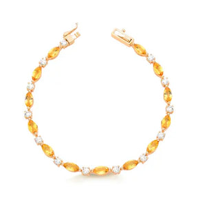 Pulseira Citrino Natural e Moissanite em Prata com Banho de Ouro