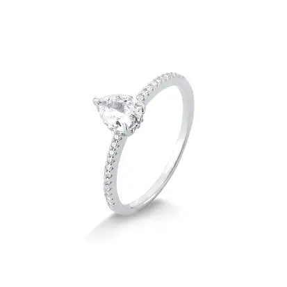 Anel Mini Gota Cravejado de Zirconias em Prata com Rodio
