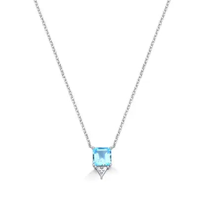 Colar Quadrado Moissanite Topazio Azul