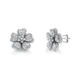 Brinco Flor de Zirconia em Prata com Rodio