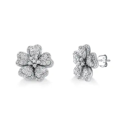 Brinco Flor de Zirconia em Prata com Rodio