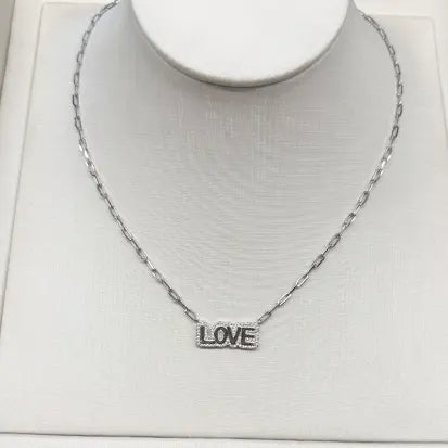 Colar Love em Prata com Rodio 40 + 5 cm