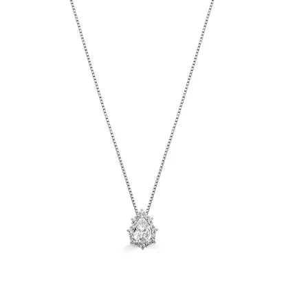 Colar Gota Cravejado com Zircônias em Prata com Banho de Rodio 40CM + 5CM