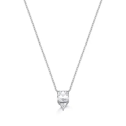 Colar Moissanite Quadrado em Prata com Banho de Rodio