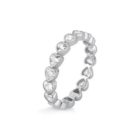 Aliança Coraçoes de Zirconia em Prata 925 com Rodio