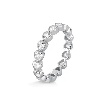 Aliança Coraçoes de Zirconia em Prata 925 com Rodio