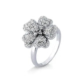 Anel Flor Pave de Zirconia em Prata com Rodio