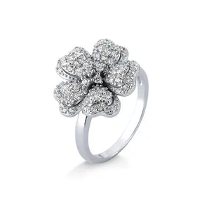 Anel Flor Pave de Zirconia em Prata com Rodio