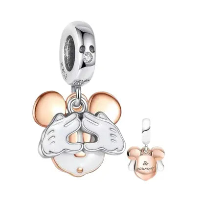 Berloque Mickey com Luvas em Prata e Ouro Rose