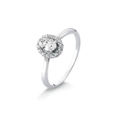 Anel Oval Cravejado de Zirconias em Prata com Rodio