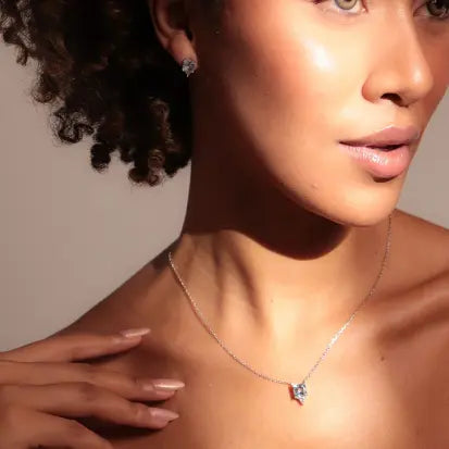 Colar Quadrado Moissanite Topazio Azul