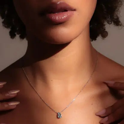 Colar Oval Moissanite Topazio Azul