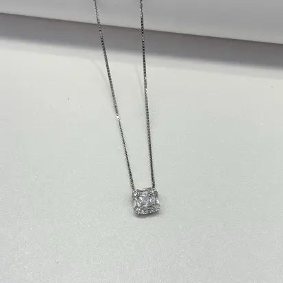 Colar Quadrado Cravejado de Zirconias em Prata com Rodio 45CM