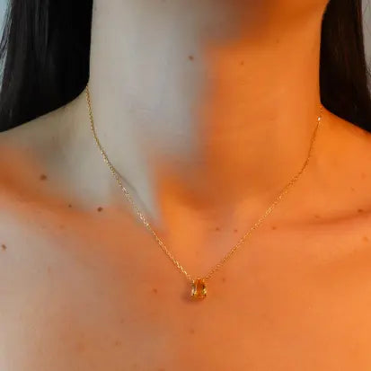 Colar Gota Citrino Natural com Banho de Ouro
