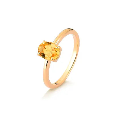 Anel Oval Citrino Natural com Banho de Ouro