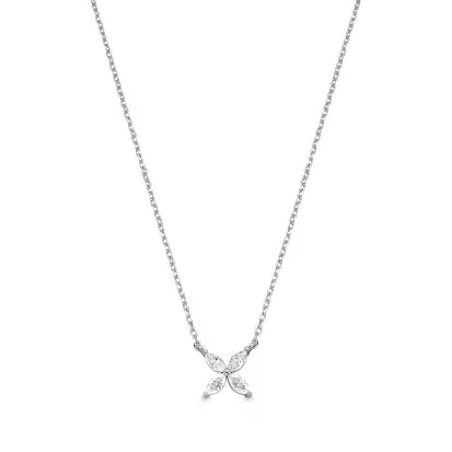 Gargantilha Flor Moissanite em Prata 925 om Banho de Rodio