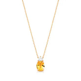Colar Oval Citrino Natural e Moissanite com Banho de Ouro