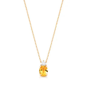 Colar Oval Citrino Natural e Moissanite com Banho de Ouro