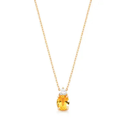 Colar Oval Citrino Natural e Moissanite com Banho de Ouro