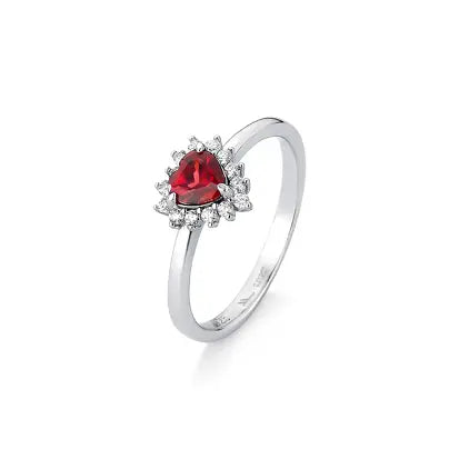 Anel Coração Moissanite e Granada Natural